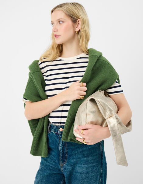 Slouchy Knot Leather Shoulder Bag, Gold (GOLD), large