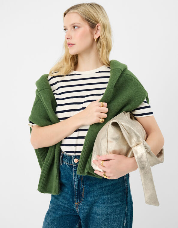 Slouchy Knot Leather Shoulder Bag, Gold (GOLD), large