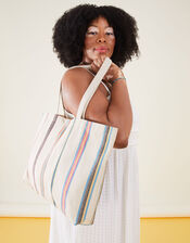Stripe Canvas Shopper Bag, , large