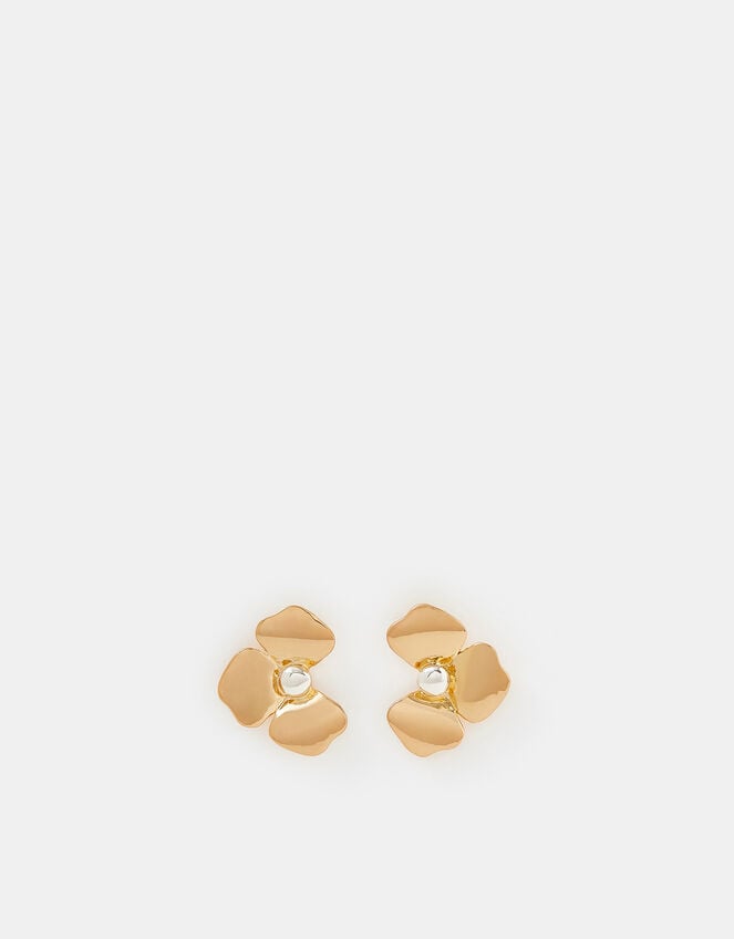 Two Tone Half Flower Stud Earrings, , large