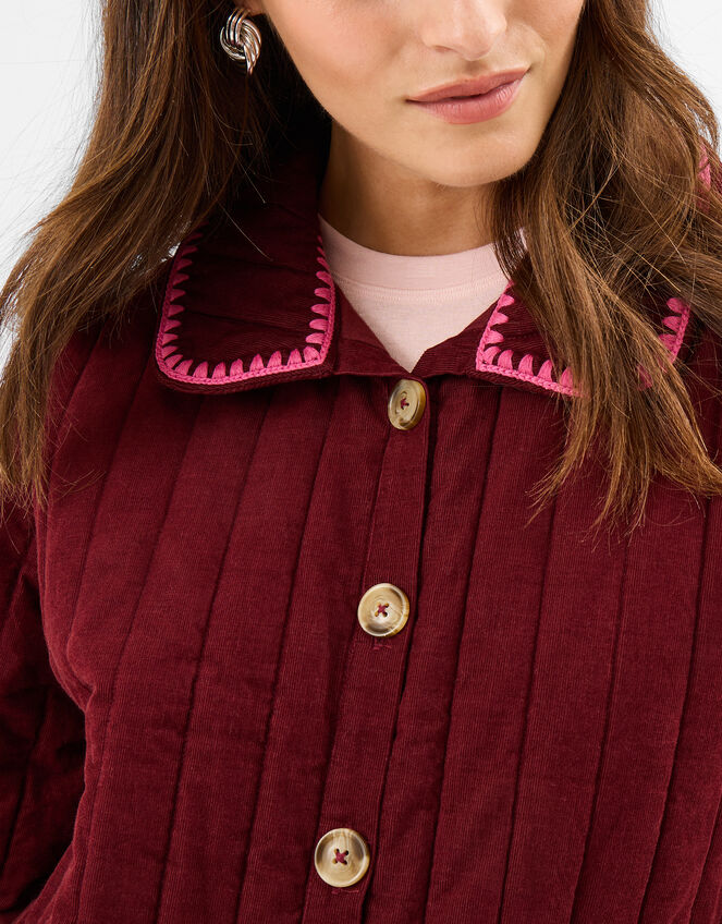 Whipstitch Quilted Corduroy Jacket, Red (BURGUNDY), large