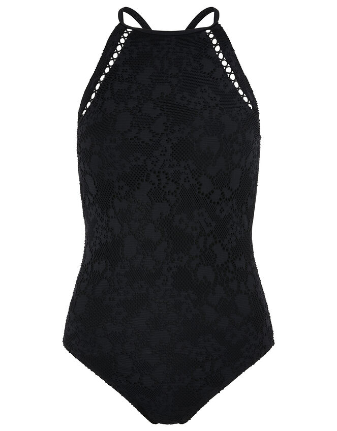 High Neck Lace Swimsuit, Black (BLACK), large