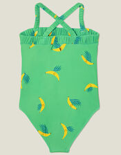 Girls Banana Print Swimsuit, Green (GREEN), large
