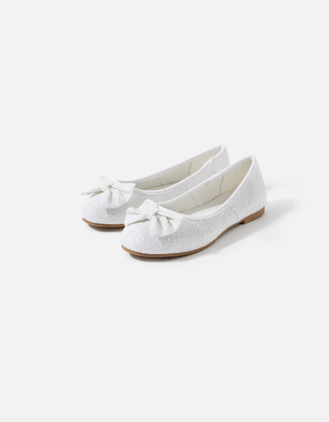 Girls Sparkle Bow Ballerina Flats, Ivory (IVORY), large