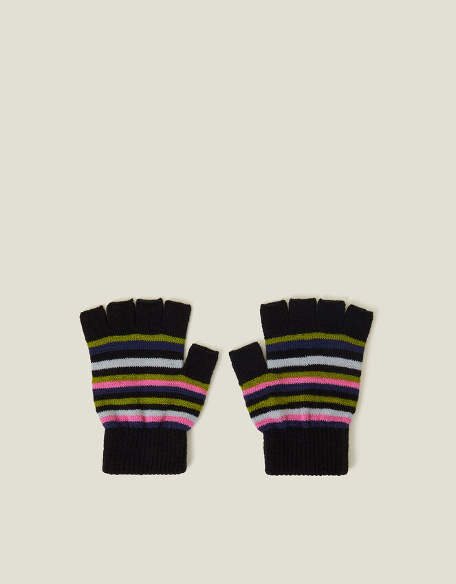 Stripe Fingerless Gloves, Black (BLACK), large