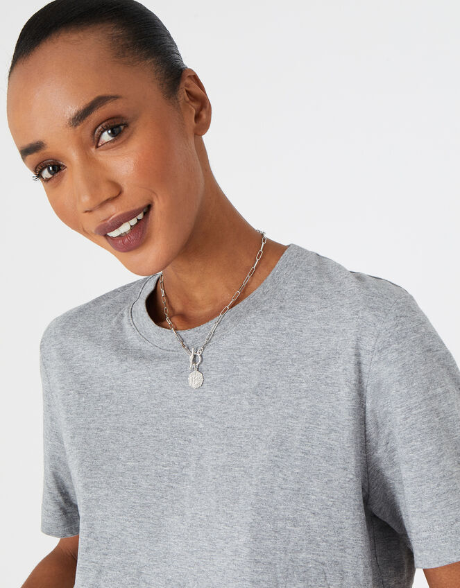 Platinum Plated T-Bar Coin Necklace, , large