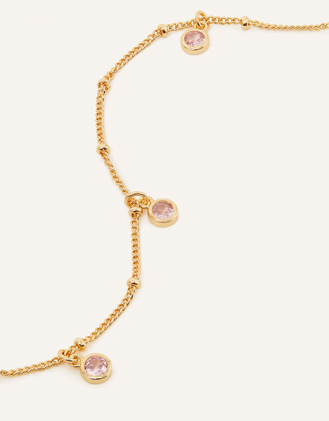 14ct Gold-Plated Sparkle Charm Station Necklace, Pink (PINK), large