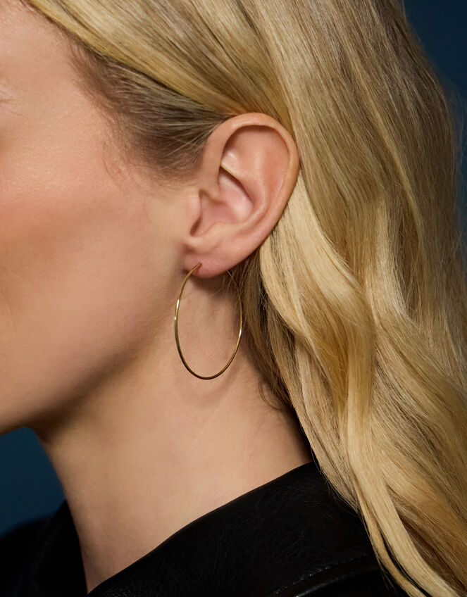 14ct Gold-Plated Medium Hoop Earrings, , large