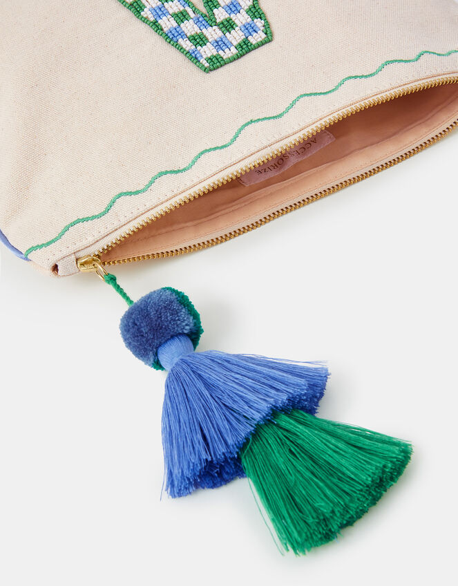 Initial Beaded Make Up Bag, Natural (NATURAL), large