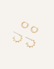 14ct Gold-Plated Beaded Hoop and Stud Set of Two, , large
