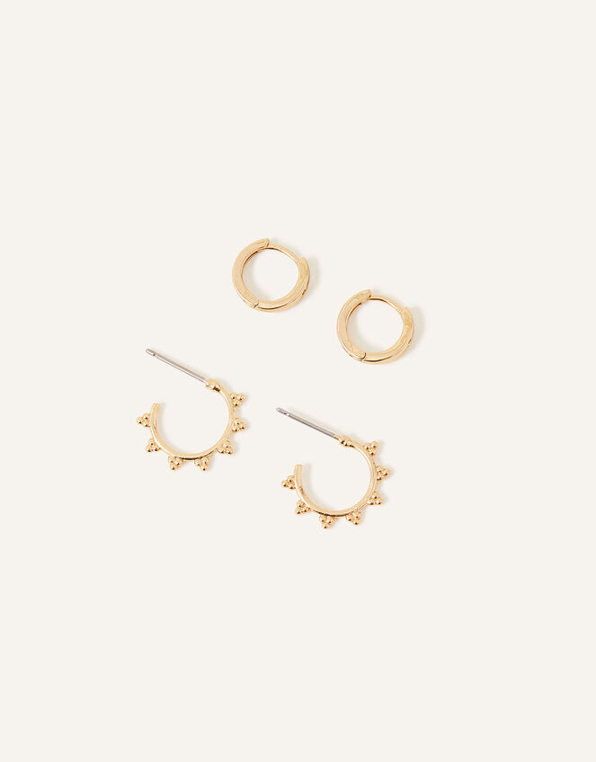 14ct Gold-Plated Beaded Hoop and Stud Set of Two, , large