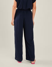 Embroidered Wide Leg Trousers, Blue (NAVY), large