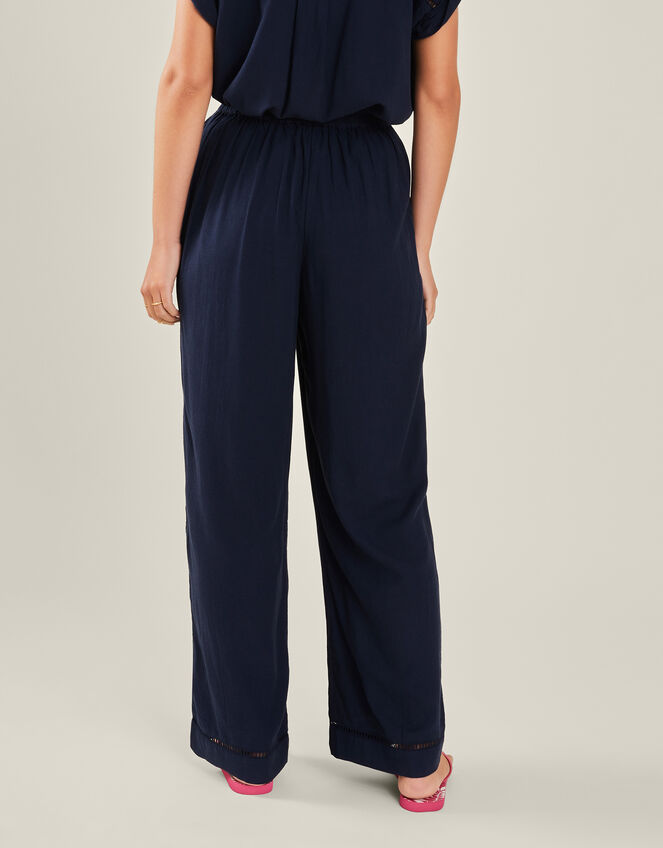 Embroidered Wide Leg Trousers, Blue (NAVY), large