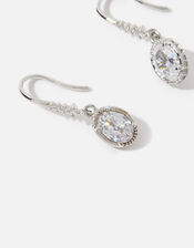 Platinum-Plated Oval Crystal Drop Earrings, , large