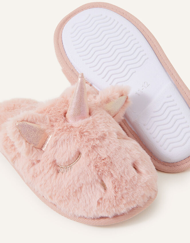 Fluffy Faux Fur Unicorn Mule Slippers, Pink (PINK), large