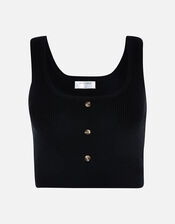 Button Front Lounge Crop Top, Black (BLACK), large