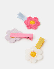 3-Pack Girls Crochet Flower Hair Clips, , large