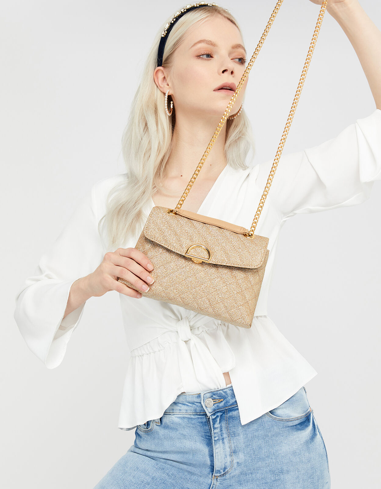 Ayda Quilted Metallic Shoulder Bag Cross body bags Accessorize ROI