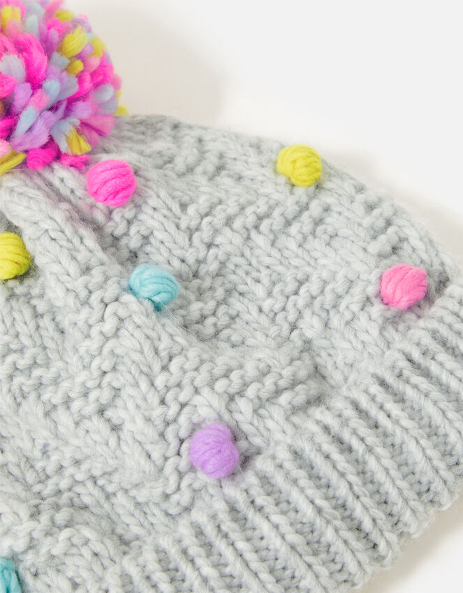 Girls Pom-Pom Beanie, Grey (GREY), large