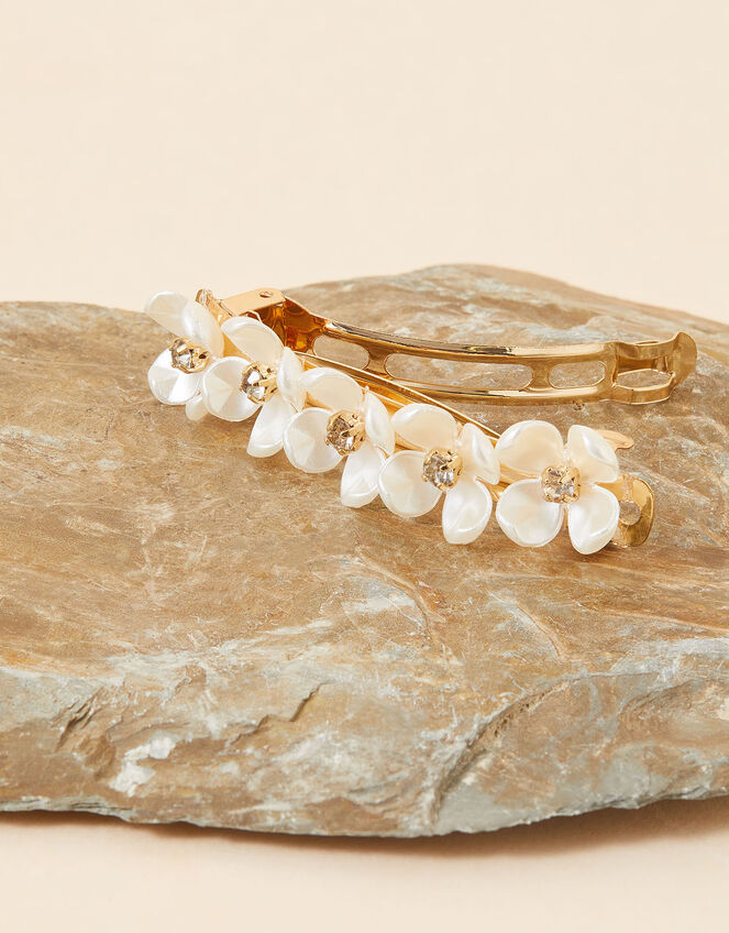 Pearl Flower Barrette Clip, , large