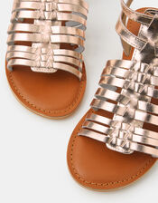 Metallic Leather Gladiator Sandals, Gold (ROSE GOLD), large