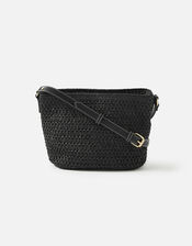 Maeve Raffia Cross-Body Bag, Black (BLACK), large