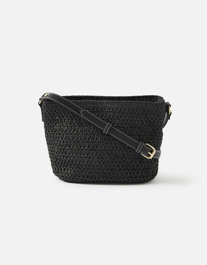 Maeve Raffia Cross-Body Bag, Black (BLACK), large