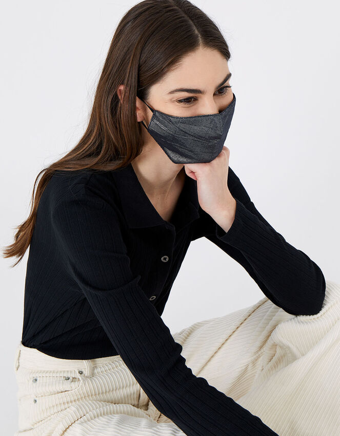 Sparkle Face Covering in Pure Cotton, Black (BLACK), large