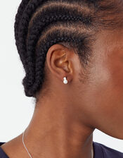 Sterling Silver Sparkle Pearl Drop Earrings, , large