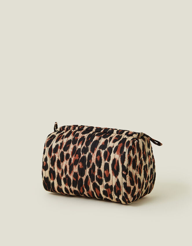 Quilted Leopard Print Medium Washbag, , large