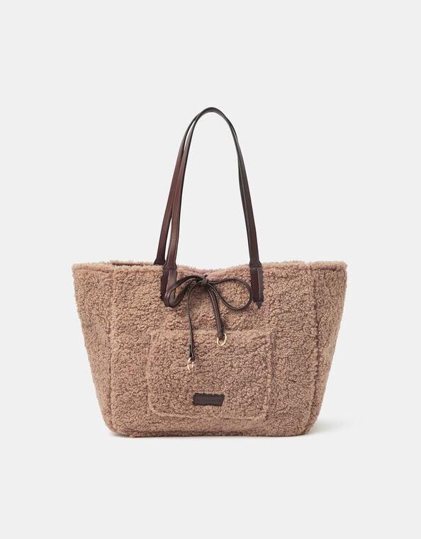 Reversible Faux Shearling Shoulder Bag, , large