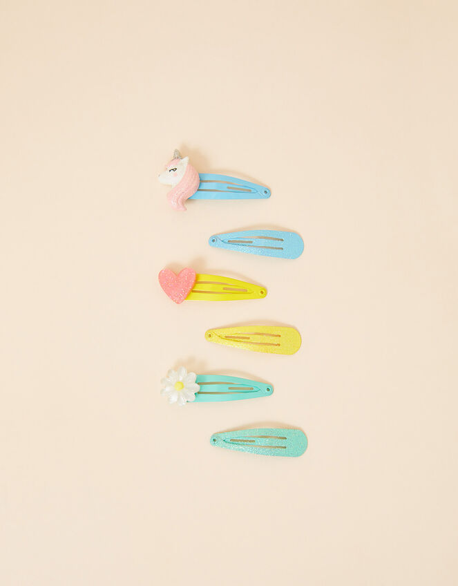 Girls Unicorn Hair Clips 6 Pack, , large