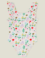 Girls Floral Print Swimsuit, Multi (PASTEL MULTI), large