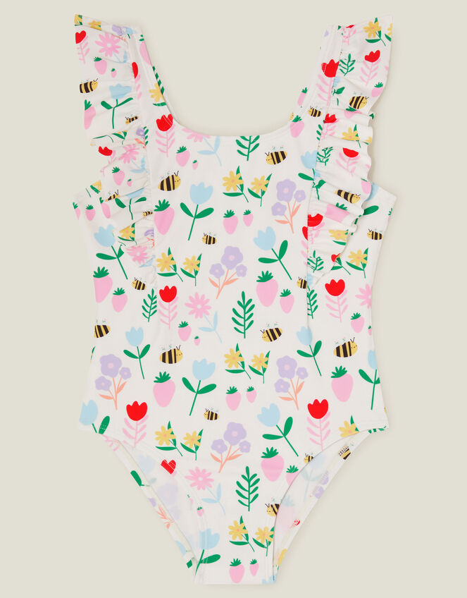 Girls Floral Print Swimsuit, Multi (PASTEL MULTI), large