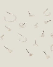 10-Pack Stud and Hoop Earrings, Silver (SILVER), large