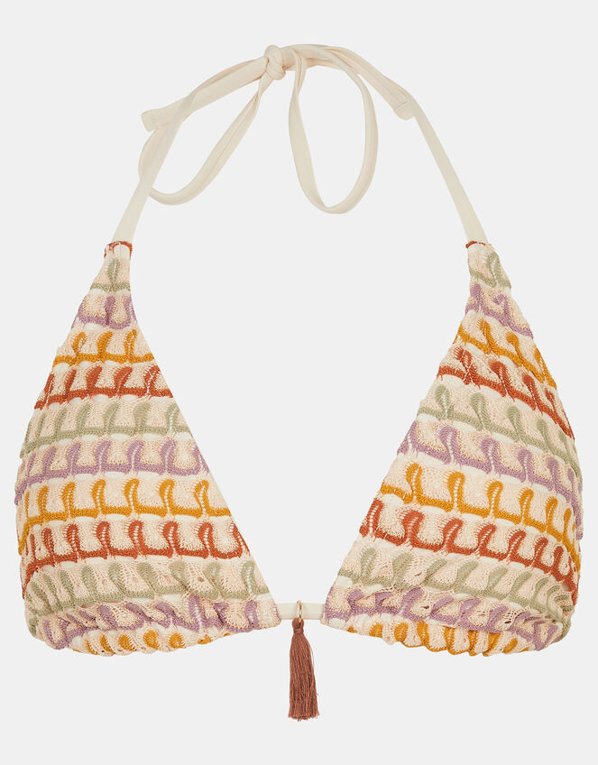 Crochet Tassel Triangle Bikini Top, Multi (MULTI), large
