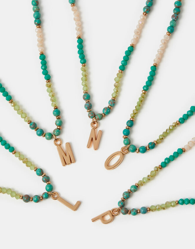 Beaded Initial Pendant Necklace, Blue (TURQUOISE), large