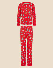 Girls Christmas Print Pyjama Set, Red (RED), large