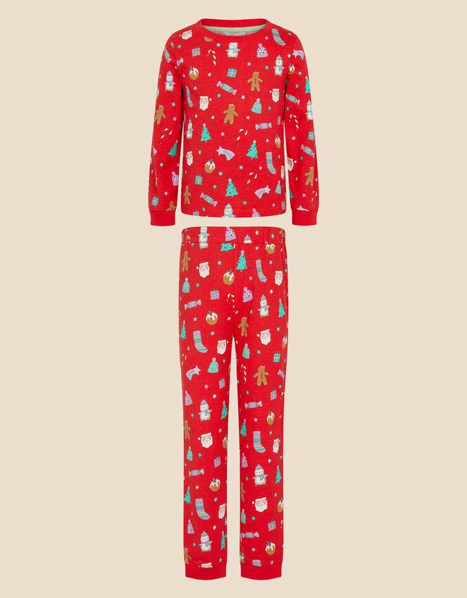 Girls Christmas Print Pyjama Set, Red (RED), large