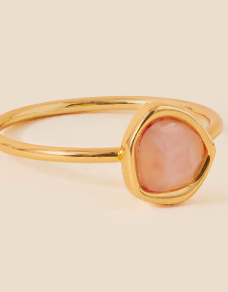 Gold-Plated Healing Stone Rose Quartz Ring Pink, Pink (PINK), large
