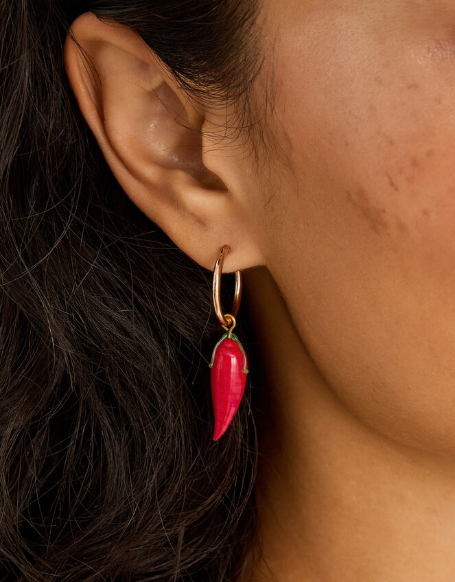Chilli Charm Huggie Hoop Earrings, , large