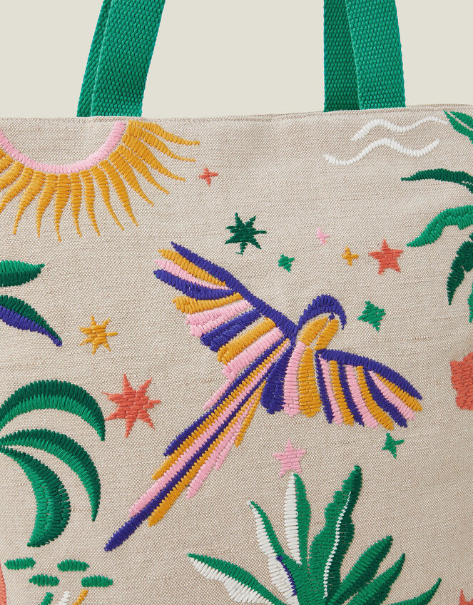 Embroidered Parrot Large Tote Bag, , large