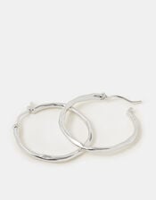 Sterling Silver-Plated Molten Hoop Earrings, , large