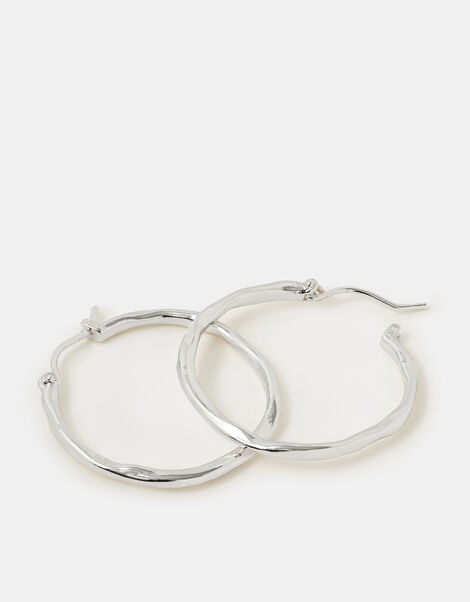 Sterling Silver-Plated Molten Hoop Earrings, , large