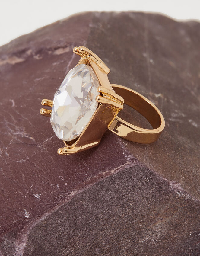 Square Statement Facet Crystal Ring, White (CRYSTAL), large