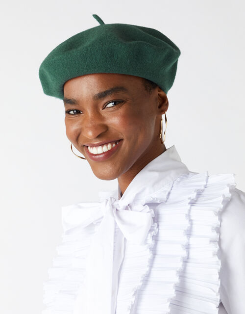 Beret Hat in Pure Wool Green Hats Accessorize Global