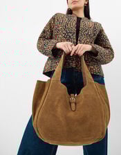 Suede Buckle Strap Shoulder Bag, , large