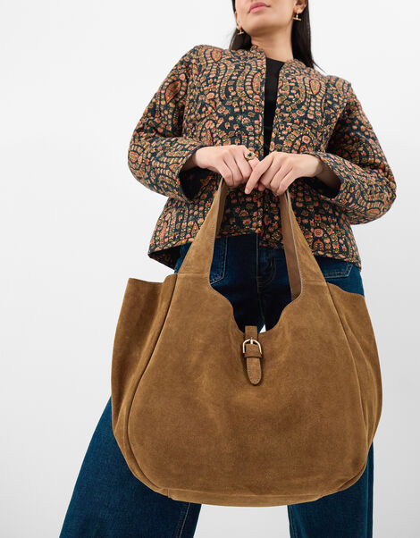 Suede Buckle Strap Shoulder Bag, , large