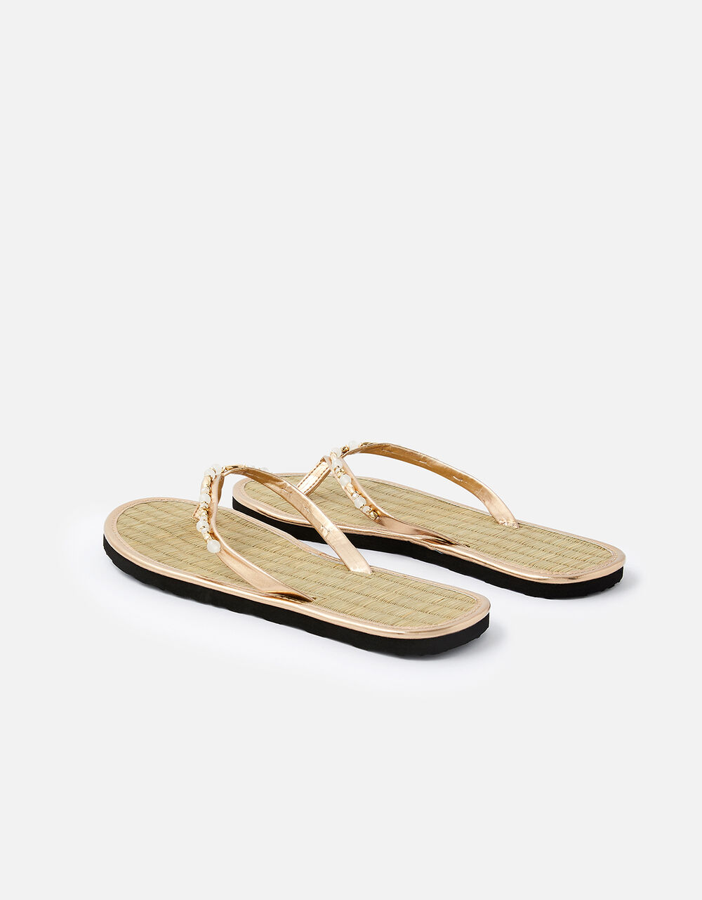 Beaded Seagrass Flip Flops Gold Flip flops Accessorize UK