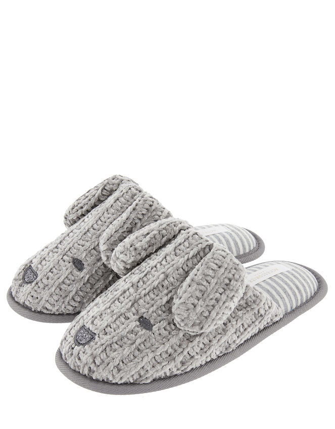 Doggy Chunky Knit Slippers, Grey (GREY), large